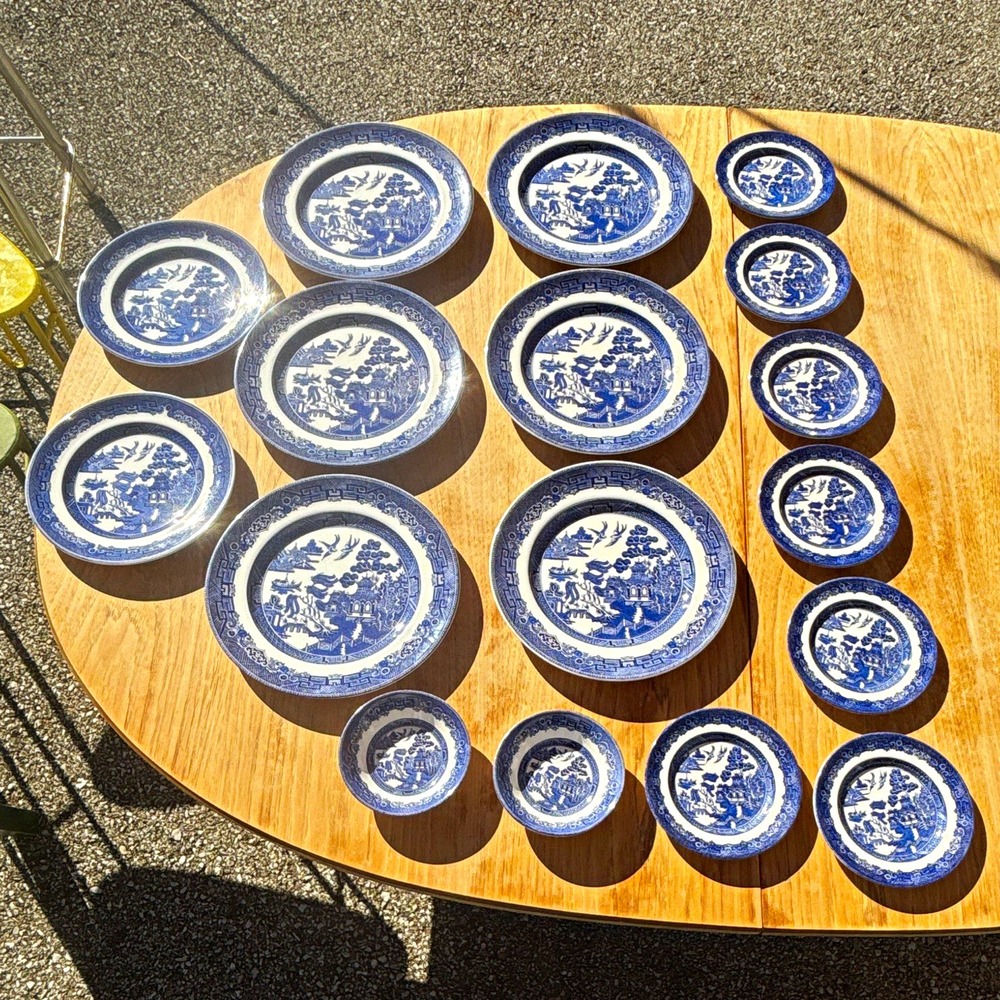 Johnson Brothers Willow Blue & White Plates Bowls Made in England - 17 pieces